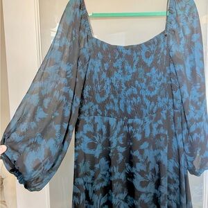 Taylor Blue and Black Long Sleeve Dress